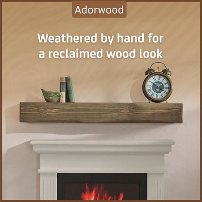 Handmade Fireplace Mantel Shelf 48", Extra Wide Rustic Wood Mantles for Over Fireplace, Wall Mounted Floating Mantel Shelves for Living Room Decor (Smoke Gray, 48Lx6Hx8D)