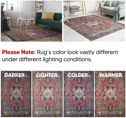 Keen Home Design 5x7 Rug - Machine Washable Area Rug with Non-Slip Backing, Ideal for Living Room, Dining Room, Bedroom - Vintage, Easy Clean, Durable, Low Pile Rug - (5' x 7')