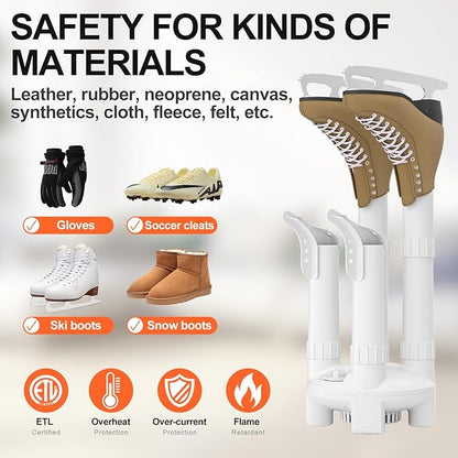 Boot Dryer, Shoe Dryer and Glove Dryer with Timer and Fan, White
