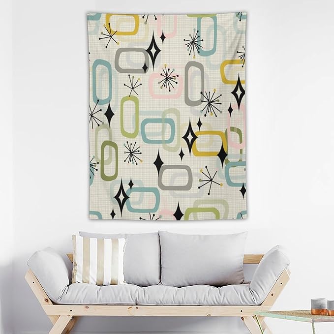 ICMOLYYENLO Boho Medieval Cat Tapestry, Abstract Atomic Starburst Geometric Aesthetic Art Wall Hanging For Bedroom Living Room Dormitory 40x60 Inches