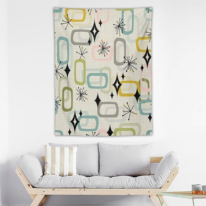 ICMOLYYENLO Boho Medieval Cat Tapestry, Abstract Atomic Starburst Geometric Aesthetic Art Wall Hanging For Bedroom Living Room Dormitory 50x60 Inches
