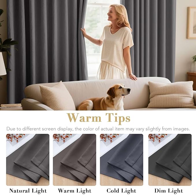 H.VERSAILTEX Charcoal Gray Blackout Curtain Panels for Bedroom Kitchen Curtains Blackout Room Darkening Curtains Window Panel Drapes for Basement - 2 Panels - 52 inch Wide by 84 inch Long, Grommet Top