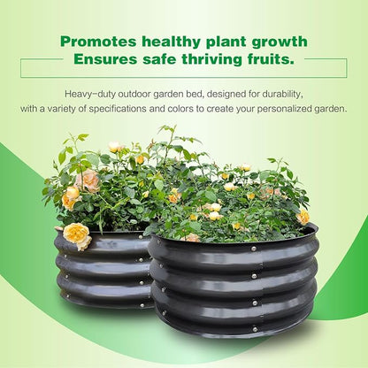 GARDMAX 2 Pack 2x2x1FT Galvanized Round Raised Garden Bed Kit, Metal Planter Boxes Outdoor with Easy Assembly, Large Garden Bed for Vegetables, Fruits, Flower, Herbs Dark Gray