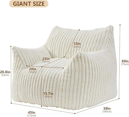 Giant Bean Bag Chairs for Adults Teens, Large Bean Bag Sofa Chairs with Filling Comfy Fuzzy BeanBag Chair with Armrests for Bedroom Living Room Reading