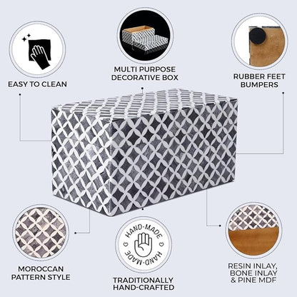 Handicrafts Home White Handmade Keepsake Organizer with Lid Decorative Storage Box- Star Pattern Collection Memories Holder for Jewelry, Photos & Cards- Home Decor Accents- Bone & Resin Inlay- 10x5x5