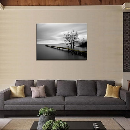 DZL Art S74981 Canvas Prints Modern Minimalist Black and White Lake Trees Landscape Wall Art Painting for Living Room Bedroom Decor Office Wall Decor Home Decoration