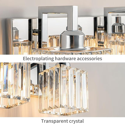 Modern Bathroom Vanity Light 2-Lights Chrome Crystal Wall Lamp Bathroom Modern Crystal Vanity Lighting