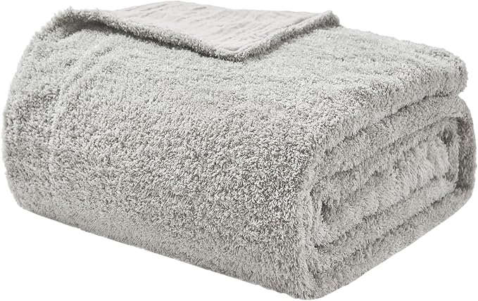 EMME Muslin and Fleece Throw Blanket Reversible - 50"*60" Grey Soft Warm Throw Blankets for Couch Bed Picnic Travel Bed