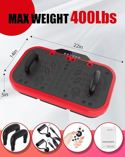 Vibration Plate Exercise Machine, 8000 Vibrations/min Adjustable Fitness Platform, 400 Lbs Capacity Whole Body Workout Extra Large Size Platform with Bluetooth for Weight Loss, Women & Men