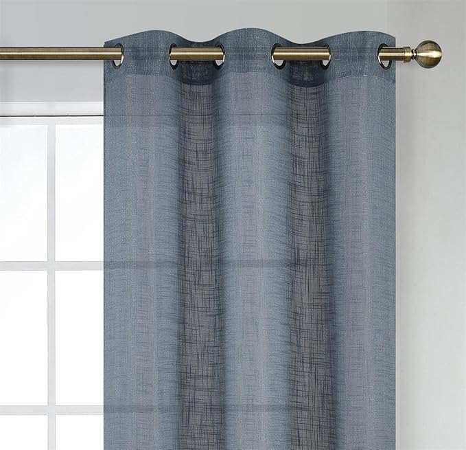 MIUCO Semi Sheer Curtains Poly Linen Textured Solid Grommet Curtains 63 Inches Long for Bedroom 2 Panels (2 x 37 Wide x 63" Long) Dusty Blue