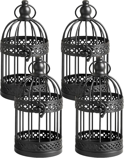 Vela Lanterns Birdcage Decor Candle Holder Lantern Decorative Table Centerpiece Halloween Decorations, Black, Small, Set of 4