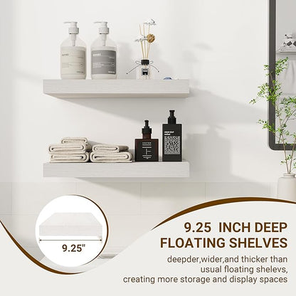 16 Inch Floating Shelves, 16"x9.25"x1.5" Inch Deep Floating Shelves for Wall, Wooden Shelves for Bathroom, Bedroom, Living Room, Cream White Oak