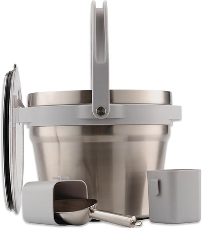 Large Insulated Ice Bucket with Lid – Stainless Steel Ice Bucket and Scoop – Ice Buckets for Parties, Bars – Ice Bucket with Lid and Scoop – Outdoor Ice Bucket, Cocktail Use (Natural Stainless)