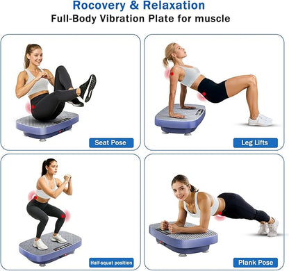 Vibration Plate Exercise Machine, Ultra-Quiet Vibration Plate for Lymphatic Drainage & Body Toning, Whole Body Vibration Platform with Bluetooth, Resistance Bands, Home Gyms Equipment