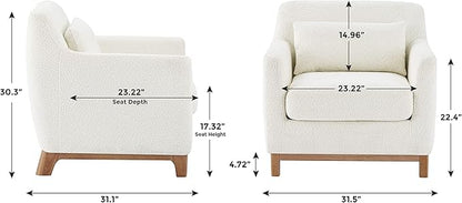 Extra Deep Accent Chair, Comfy Fabric Armchair with Wood Base, Upholstered Single Sofa Chair for Living Room & Bedroom, Boucle Dark Gray