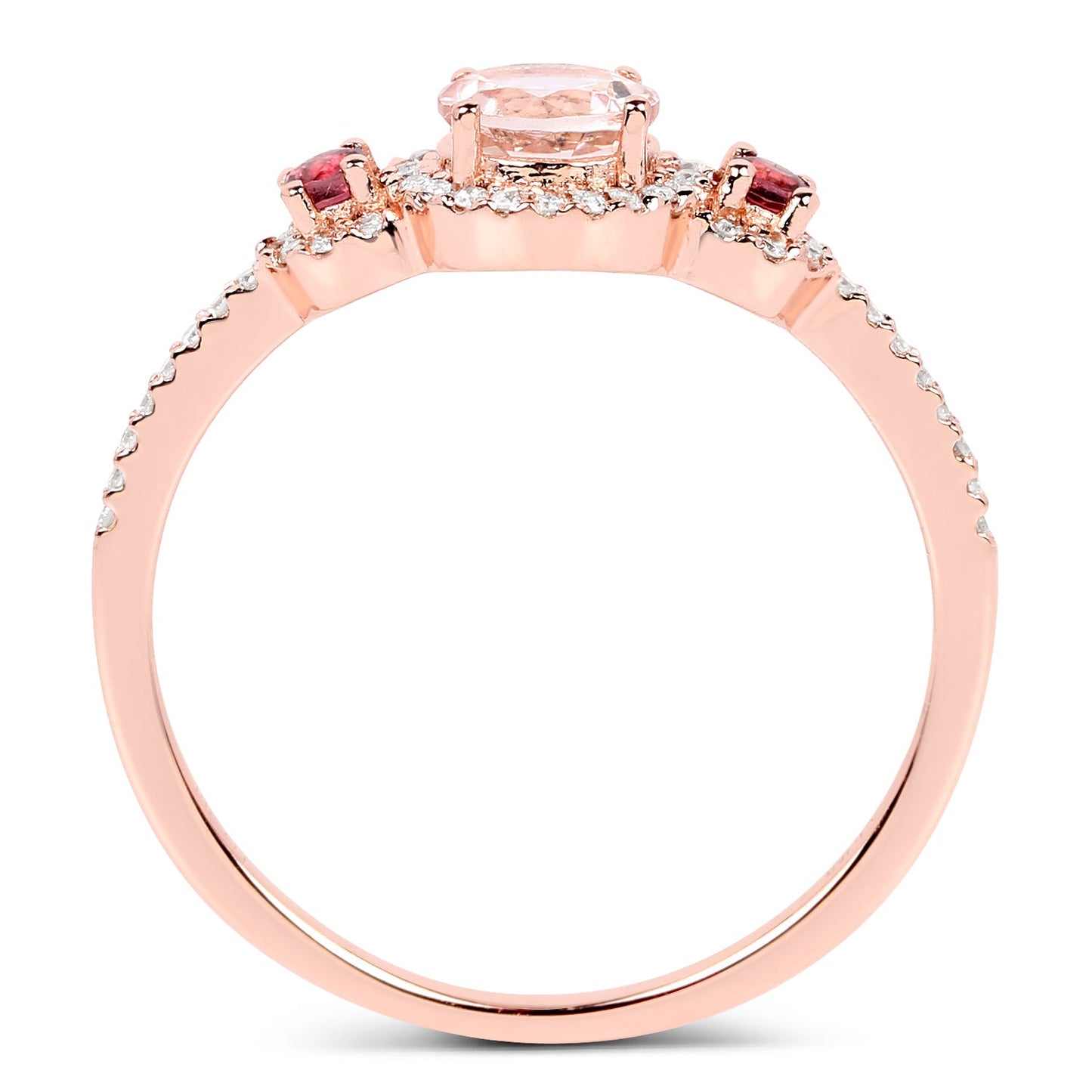 0.63 Carat Genuine Morganite, Pink Tourmaline and White Diamond 14K Rose Gold Ring