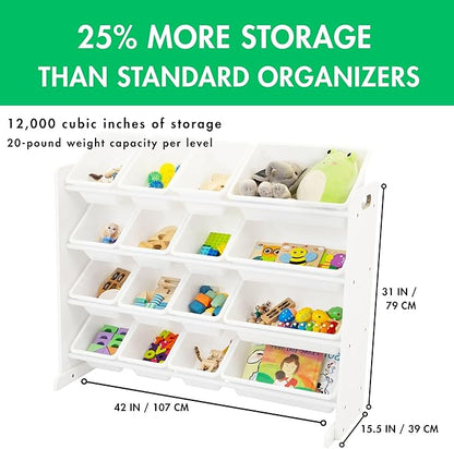 Humble Crew Supersized Toy Storage Organizer with 16 Removable Bins, White/White – Large Toy Storage for Toddlers Ideal for Kids' Rooms, Playrooms, and Nurseries - Modern Toy Bins for Kids
