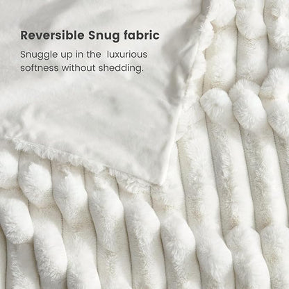 Cozy Bliss Faux Fur Throw Blanket for Couch, Cozy Warm Plush Striped Blanket for Sofa Bedroom Living Room, 50 * 60 Inches Cream White