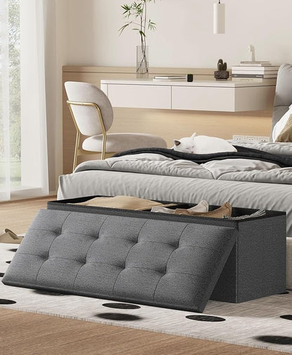 Storage Ottoman Bench, Folding Ottoman Foot Rest, 15 x 43 x 15 Inches, End of Bed Bench, Storage Chest, for Living Room, Bedroom, Hallway, Entryway, Holds up to 700 lb,Dark Gray