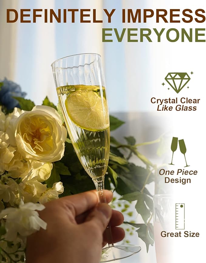 Plastic Champagne Flutes, 36 PCS Clear Disposable Wine Glasses Reusable Plastic Cocktail Cups for Home Daily Life Party Birthday Wedding Toasting Drinking Champagne(6 oz)