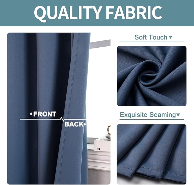 ChrisDowa Blackout Curtains 80 Inches Long 2 Panels Set for Living Room, Grommet Thermal Insulated Room Darkening Curtains for Bedroom (Stone Blue, 52 x 80 Inch)