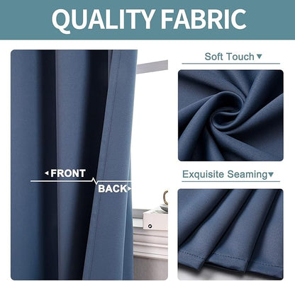 ChrisDowa Small Window Curtains for Kitchen and Bedroom - Grommet Short Thermal Insulated Room Darkening Curtains (2 Panels, Stone Blue, 52 x 36 Inch)