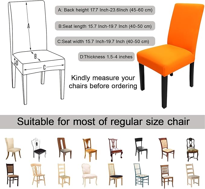 JQinHome Dining Chair Slipcover, High Stretch Removable Washable Chair Seat Protector Cover Set of 4,Chair Covers for Halloween Dining Room, Kitchen,Home Party,Wedding Ceremony(Orange, 4PC)