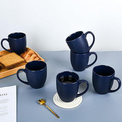 16oz Coffee Mugs Set of 6, Large Ceramic Modern Coffee Mugs With Handle For Tea,Latte,Cappuccino,Cocoa. Dishwasher.Microwave Safe (Matte Blue)