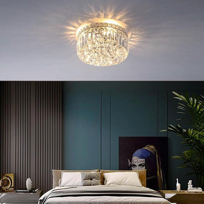 4-Light Crystal Flush Mount Chandelier Light Fixture with K9 Crystals Modern Ceiling Lights Elegant Pendant Lamp for Bedroom,Hallway,Bar,Living Room,Dining Room,H5.9 xW13.7(Bulbs Not Included)