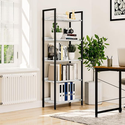NUMENN Bookshelf, 5 Tier Bookshelves, Home Office Bookcase Shelf Storage Organizer, Free Standing Storage Shelving Unit for Bedroom, Living Room and Home Office, White Marble