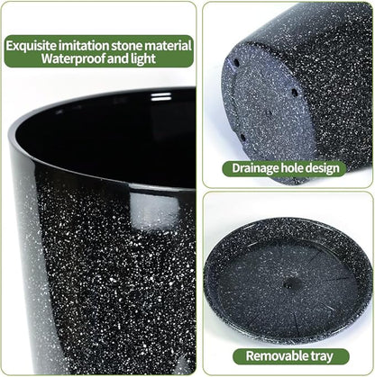 2 Pcs Pack 21 Inches Plastic Resin Tall Tapered Planter Pots Large Round Planter Flower Pot with Drainage Holes for Indoor Outdoor Deck Porch Garden Home Patio Front Door (Black, L)
