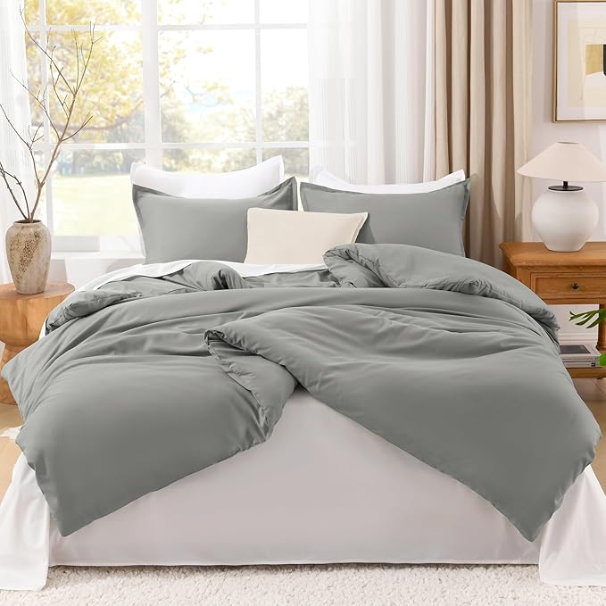 Litanika Comforters Medium Gray King Size, 3 Pieces Lightweight Solid Bedding Set & Collections, All Season Fluffy Bed Set (104x90In Comforter & 2 Pillowcases)
