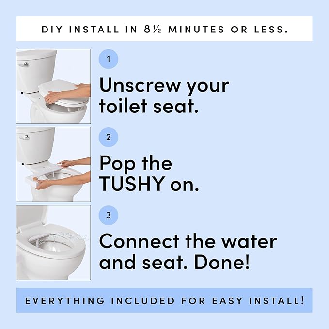 TUSHY Classic 3.0 Non-Electric Bidet Attachment | Self Cleaning Sprayer, Adjustable Water Pressure Nozzle, Angle Control. Fast & Easy DIY Installation. Universal Slim Fit. (Blue/Bamboo)