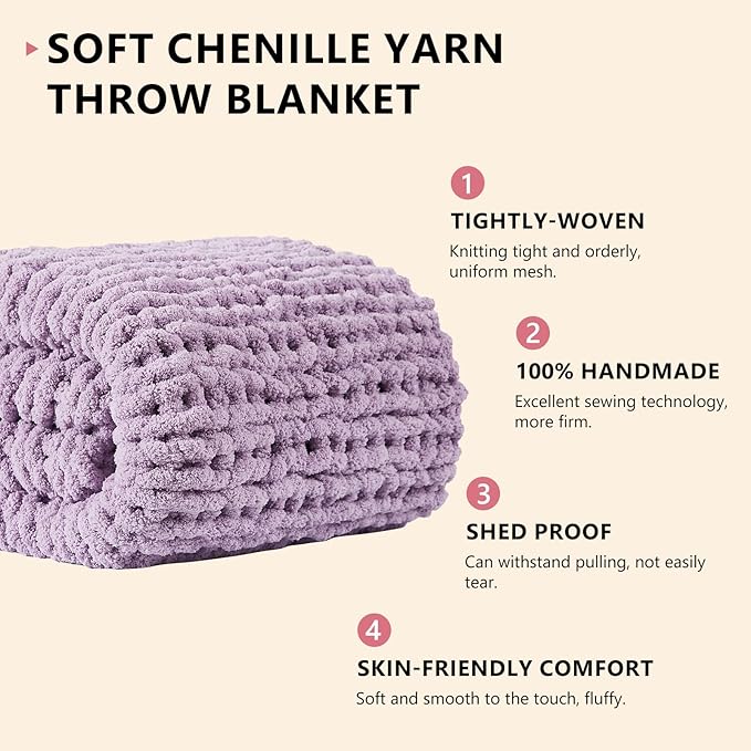 L'AGRATY Chunky Knit Blanket Throw - Soft Chenille Yarn Throw Blanket 40x50： Handmade Thick Cable Knit Crochet Blanke - Large Knit Blanket Chunky Rope Knot Throw Blanket for Couch Sofa Bed Home Decor
