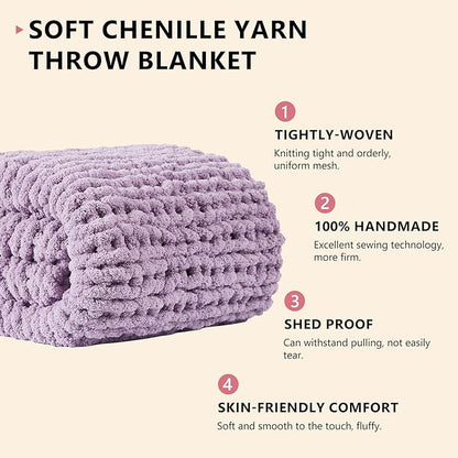 L'AGRATY Chunky Knit Blanket Throw - Soft Chenille Yarn Throw Blanket 40x50： Handmade Thick Cable Knit Crochet Blanke - Large Knit Blanket Chunky Rope Knot Throw Blanket for Couch Sofa Bed Home Decor