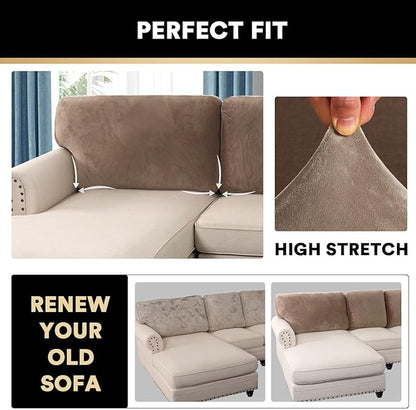 PrinceDeco Sectional Couch Covers Velvet Cushion Covers for Sectional Couch Washable Cushion Covers for Sectional Sofa Pet Friendly Sectional Sofa Slipcovers(1 Chaise Back+ 3 Sofa Back,Taupe)