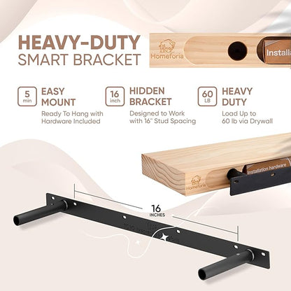 Homeforia Walnut 36 inch Floating Shelf, High End Solid Real Wood 36inch Large Shelves for Bathroom Wall, Dark Brown 36 inches Long Floating Shelves, Heavy Duty Bracket, 36 X 6.5 X 1.75 inch, Set of 2
