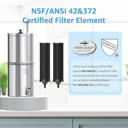 AQUA CREST Gravity Water Filter System, NSF/ANSI 42&372 Certified Black Carbon Filters, Reduce Lead and Up to 99% Chlorine, 2.25G, for Home, Camping, RVing, Off-Grid, Emergencies, AQ-TN-A