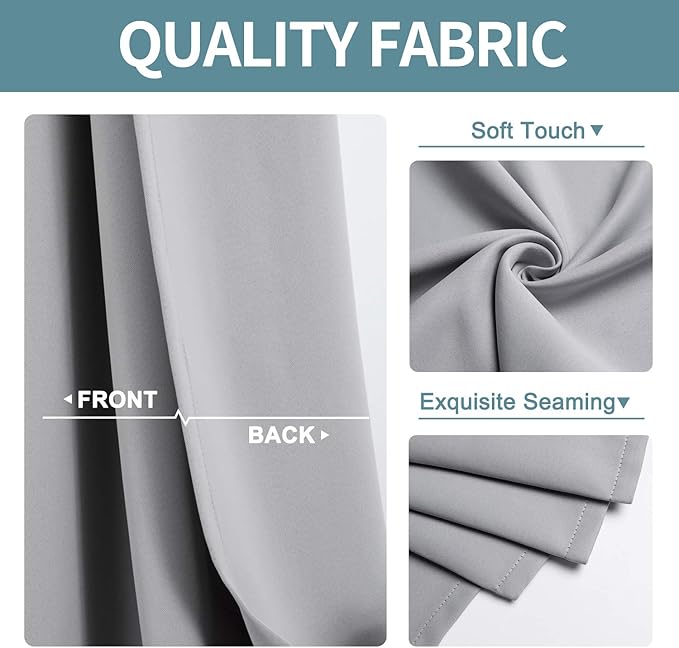 ChrisDowa Grommet Blackout Curtains for Bedroom and Living Room - 2 Panels Set Thermal Insulated Room Darkening Curtains (Light Grey, 52W x 95L)