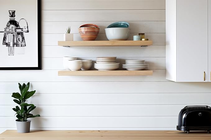 Urban Legacy Unfinished White Oak Deep Floating Shelves | Easy to Install Accent Modern Floating Shelves with Floating Shelf Brackets| Set of 2 (24" x 11" x 2")