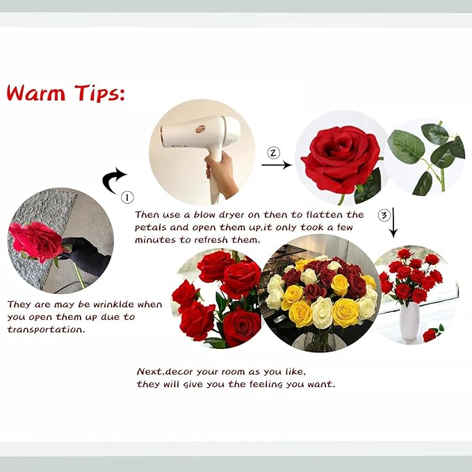 White Fake Roses Artificial Flowers - 16 Pcs Fake Artificial Roses Silk Flowers with Stems for Home Wedding Hotel Office Centerpiece Decor