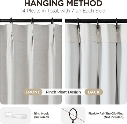Joydeco 100% Blackout Pleated Curtains, Linen Window Curtains 2 Panel Sets 108 inches Long, Thermal Insulated Darkening Drapes for Bedroom(Ivory,40'' Wx108'' L)