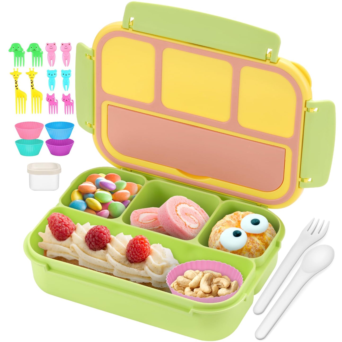 Bento Lunch Box for Kids - 4 Compartment Leak-Proof School Lunch Container with Utensils Purple