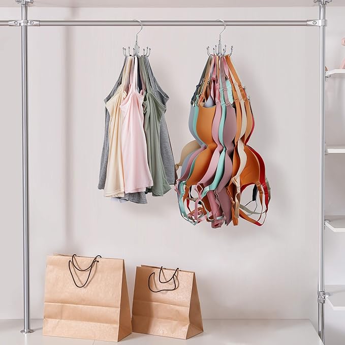 ZEDODIER Tank Top Hanger, 2 Pack Rotatable Bra Organzier for Closet, Max 48 Storage Capacity Sport Bra Holder, Metal Space Saving Closet Organizers and Storage, Silver
