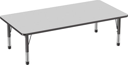 FDP Rectangle Activity School and Classroom Kids Table (36 x 72 inch), Toddler Legs, Adjustable Height 15-24 inches - Gray Top and Black Edge