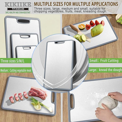 Titanium Cutting Board Double-sided non-slip silicone edging Pure Titanium Cutting Boards for Kitchen - Double-Sided Food-Grade Chopping Board Non-Stick Durable and easy to clean (Medium)