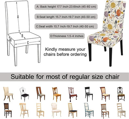 JQinHome Pattern Chair Covers for Dining Room Set of 6, High Stretch Removable Washable Parsons Chair Slipcover for Home Party Hotel Wedding Ceremony (Flower,6PCS)