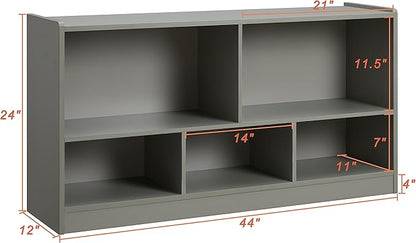 Toy Organizers and Storage, 5-Section Kids Bookshelf for Organizing Books Toys, School Classroom Wooden Storage Cabinet for Children's Room, Playroom, Nursery (Grey)