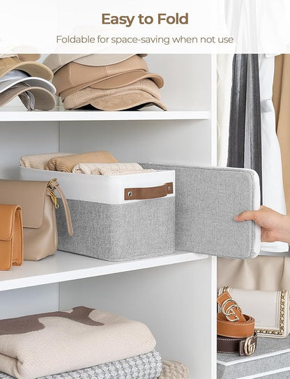 StorageWorks Narrow Storage Bins, Small Basket for Closet and Shelves, Rectangular Fabric Organizer with Handles, Toilet Paper Storage, Gray and White Stripes, 2-Pack