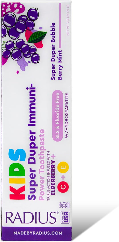 RADIUS Kids Super Duper Immunity Power Toothpaste 2.5 Oz - Super Duper Bubble Berry Mint - Pack of 3
